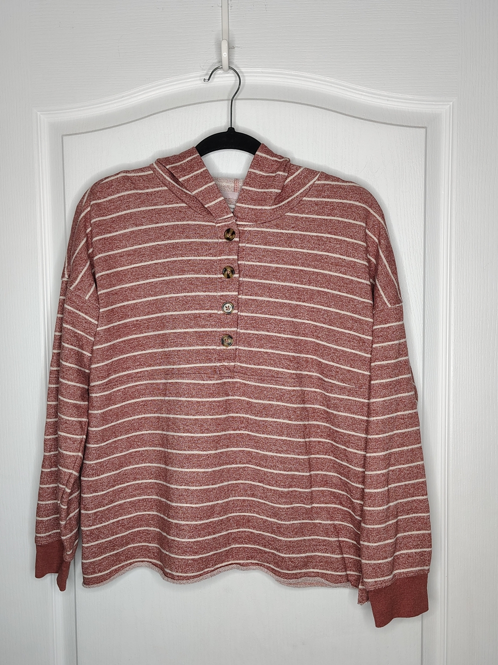 Maurices Rust and White Striped Hooded Henley
